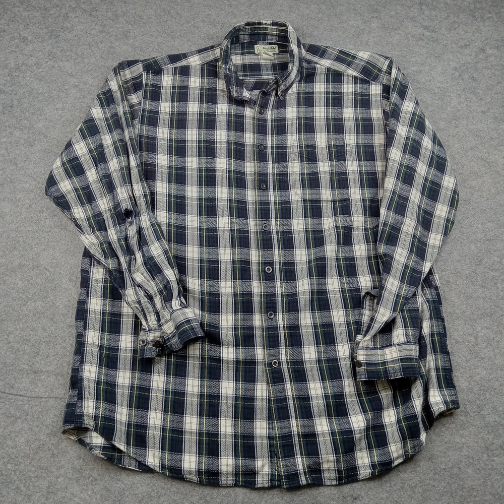 LL Bean Shirt Men XLT Blue Plaid Flannel Button Front Long Sleeve Casual Hiking*